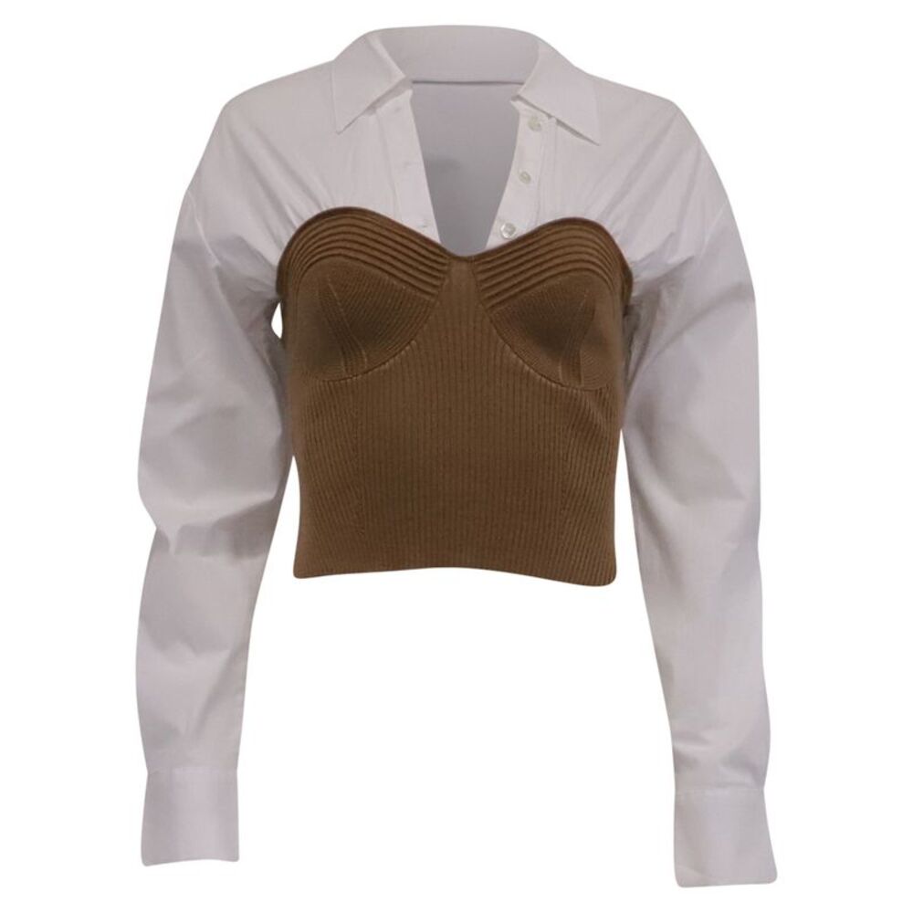 Staud Hazel Paneled Rib Knit Top in White Wool